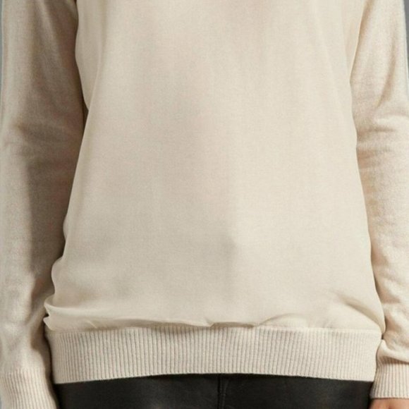 Vince Chiffon Overlay Cashmere Silk Crewneck Cream Pullover Sweater Size XS - Picture 3 of 10